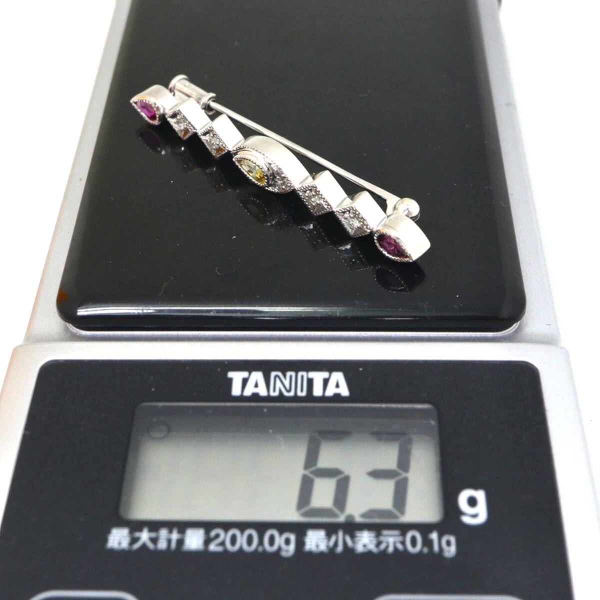 豪華!!◆K14/Pt900 天然ダイヤモンド/天然ルビー/天然イエローサファイアブローチ◆M 約6.3g broach ジュエリー jewelry EB9/EB9_画像8