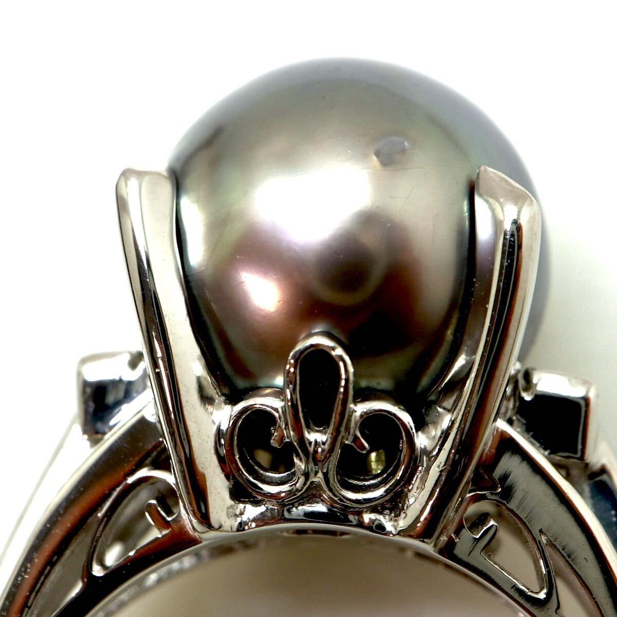 豪華!!◆Pt900 南洋黒蝶真珠/天然ダイヤモンドリング◆M 約8.1g 約12.5号 diamond パール pear ring指輪 EC1/EC2の画像8