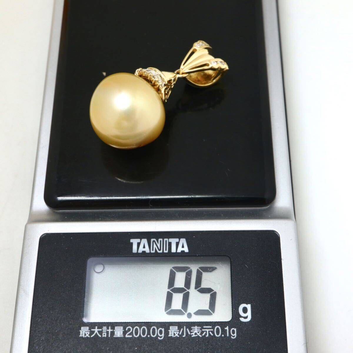 大珠!!ゴールデンパール!!◆K18 天然ダイヤモンド/ゴールデンパールペンダントトップ◆M 約8.5g diamond pearl pendantジュエリー ED0/ED3の画像9