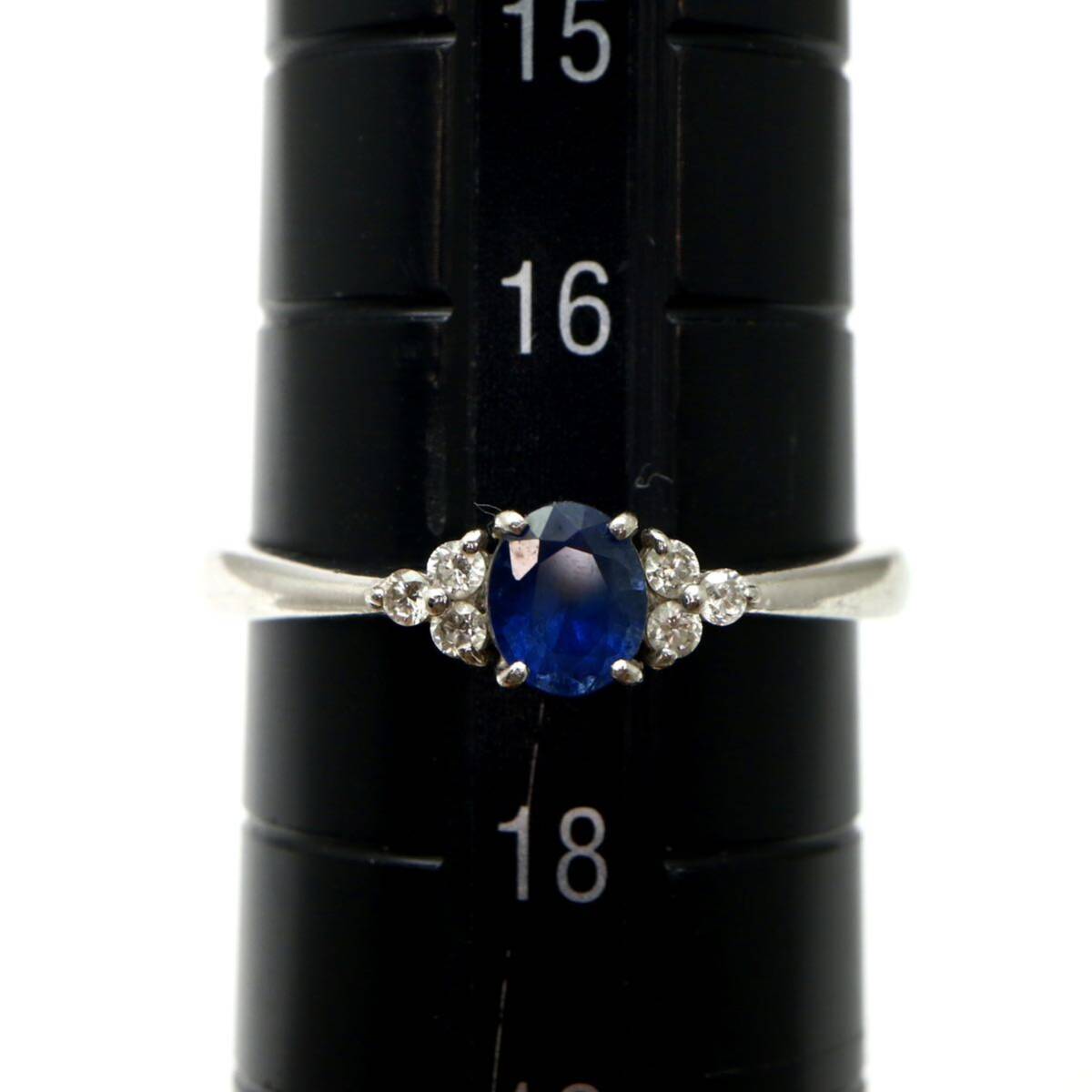 ◆Pt900 天然サファイア/天然ダイヤモンド リング◆M 約3.6g 約17号 0.08ct 0.48ct sapphire diamond ring指輪 EA7/EA7の画像9