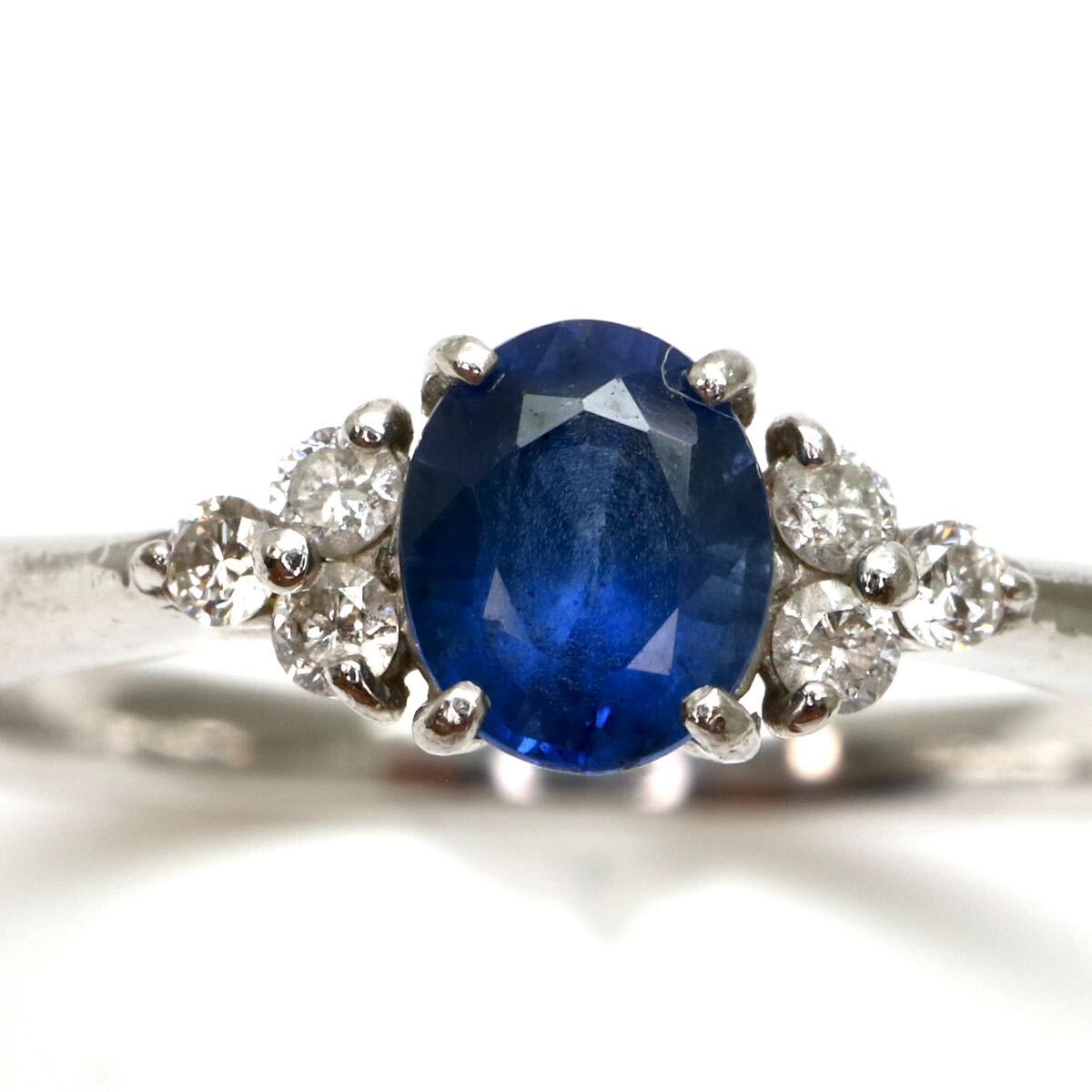 ◆Pt900 天然サファイア/天然ダイヤモンド リング◆M 約3.6g 約17号 0.08ct 0.48ct sapphire diamond ring指輪 EA7/EA7の画像4