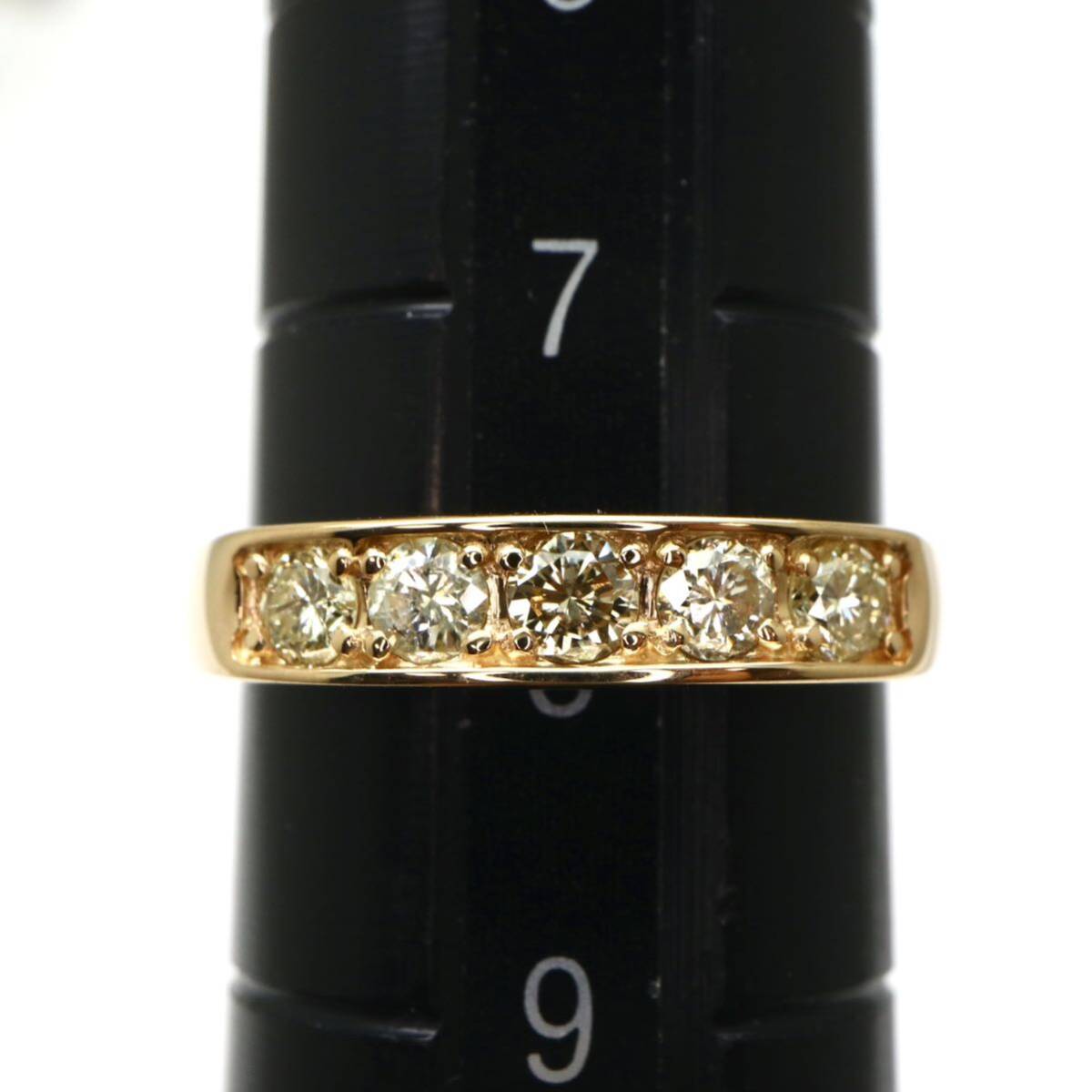 ◆K18 天然ダイヤモンド 一文字リング◆M 約1.8g 約9号 0.30ct diamond ring指輪 EA9/EA9の画像7