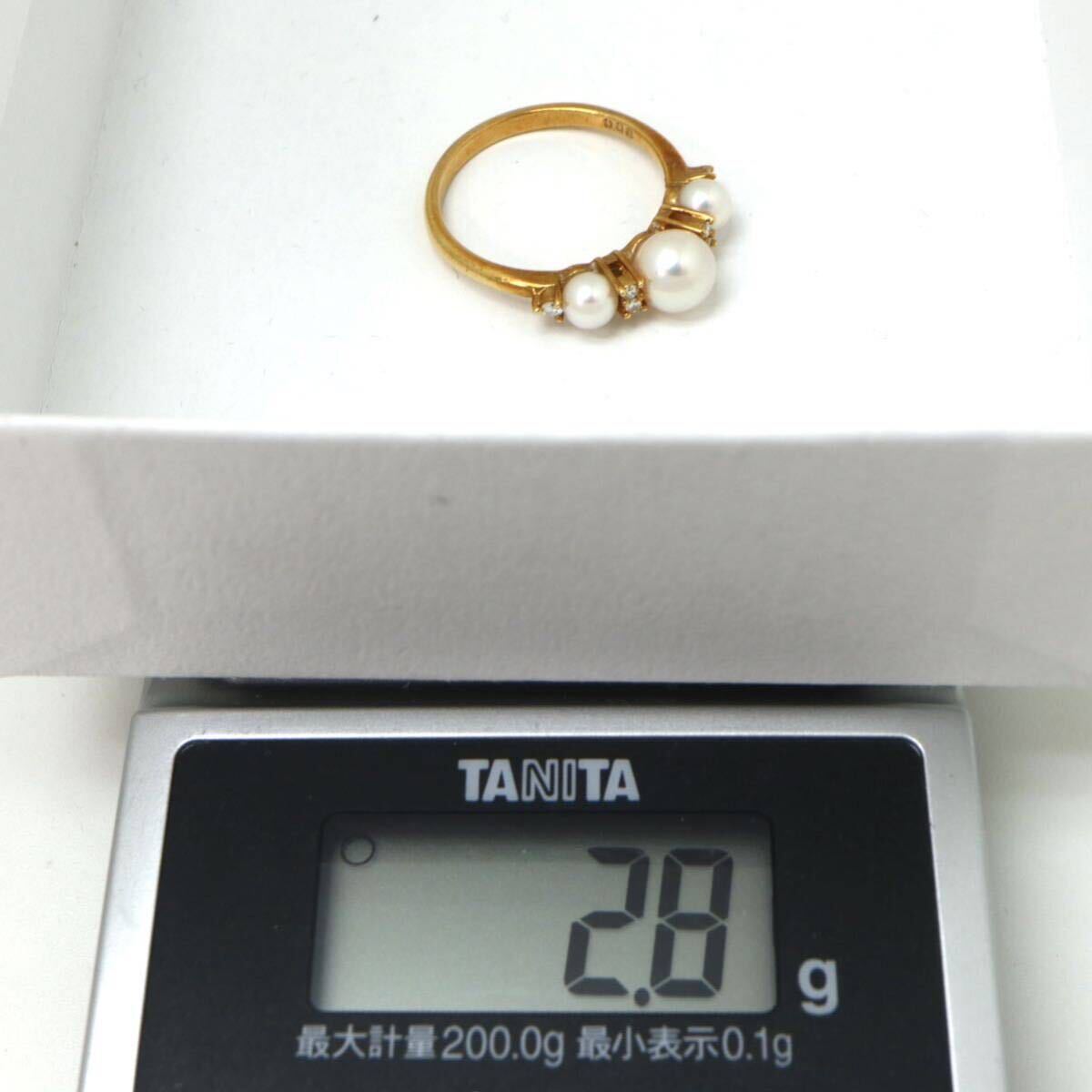 TASAKI( Tasaki Shinju )*K18 natural diamond / Akoya book@ pearl ring *M approximately 2.8g approximately 13 number 0.06ct pearl pearl diamond ring ring EB2/EB3