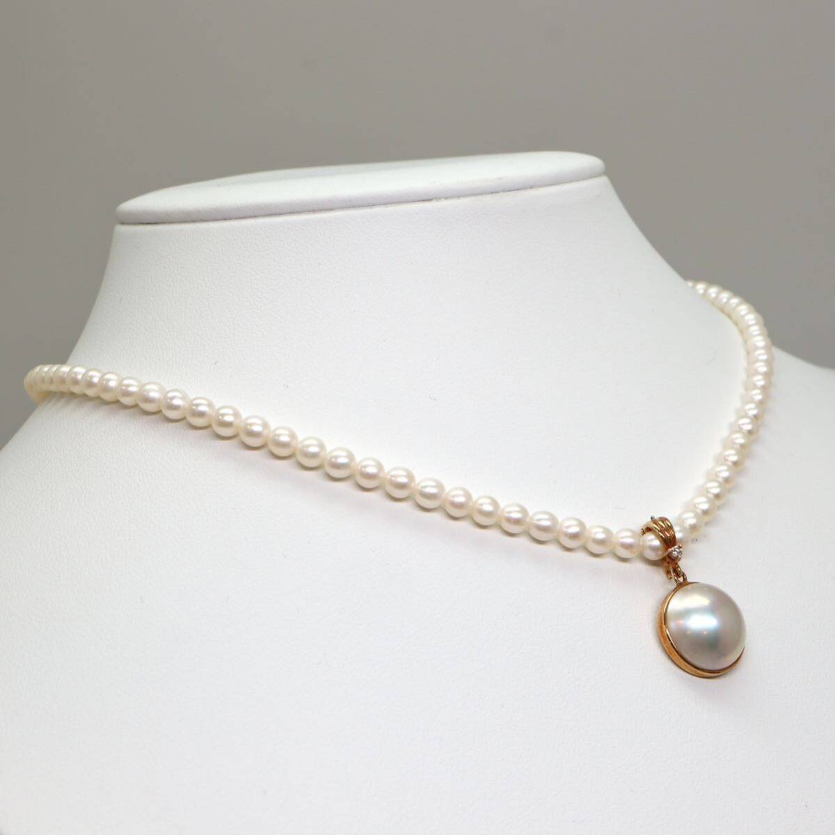 TASAKI(田崎真珠)◆K18 天然ダイヤモンド/マベパール/本真珠ネックレス◆M 約13.2g 約40.0cm pearl パール necklace ジュエリー EA5/ED0_画像3