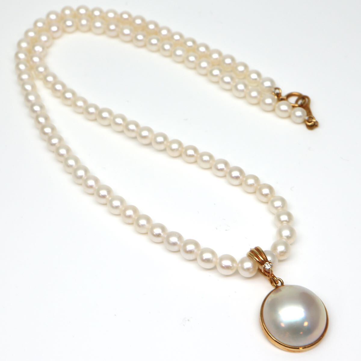 TASAKI(田崎真珠)◆K18 天然ダイヤモンド/マベパール/本真珠ネックレス◆M 約13.2g 約40.0cm pearl パール necklace ジュエリー EA5/ED0_画像4