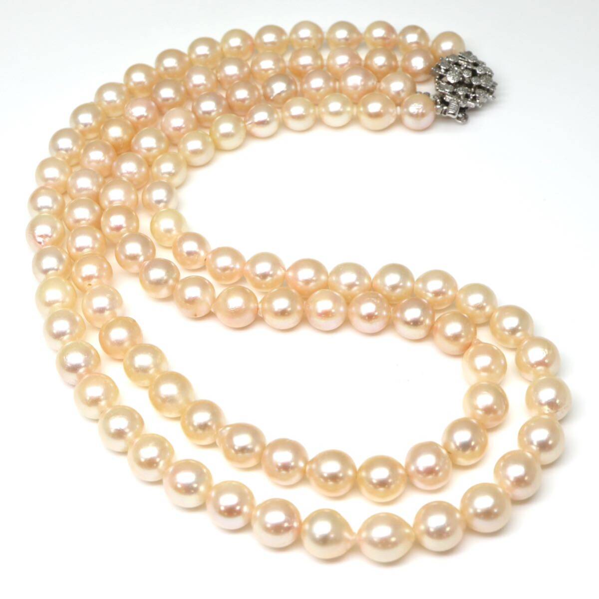 ◆アコヤ本真珠2連ネックレス◆M 約29.8g 約41.5cm 7.0-8.0mm珠 pearl パール jewelry necklace ジュエリー DB0/DC0_画像6