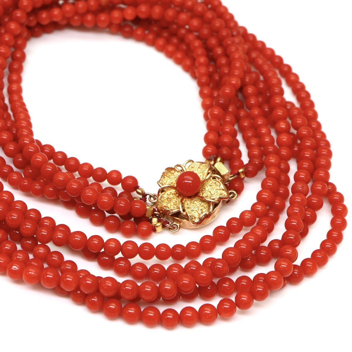 豪華!!◆K14 天然本珊瑚ネックレス◆M 約41.7g 約37.5cm 3.0-3.6mm珠 コーラル coral jewelry necklace ジュエリー EA8/ED0_画像2