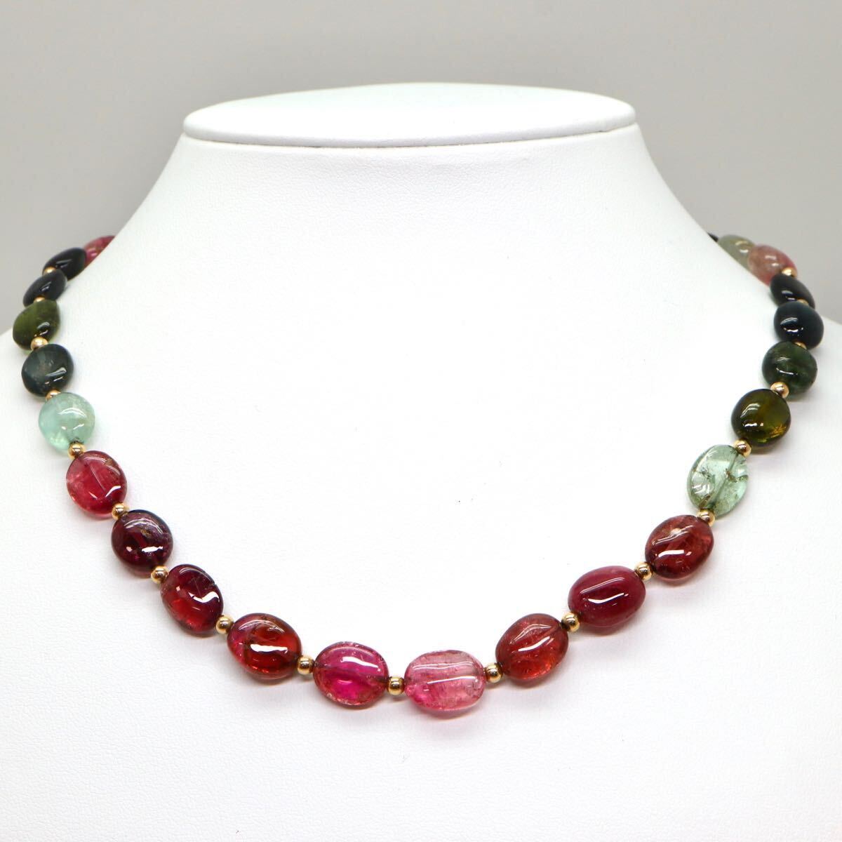 豪華!!大粒!!◆K18 天然トルマリン ネックレス◆M 約34.0g 約45.5cm tourmaline jewelry necklace ジュエリー EA0/EA0_画像2