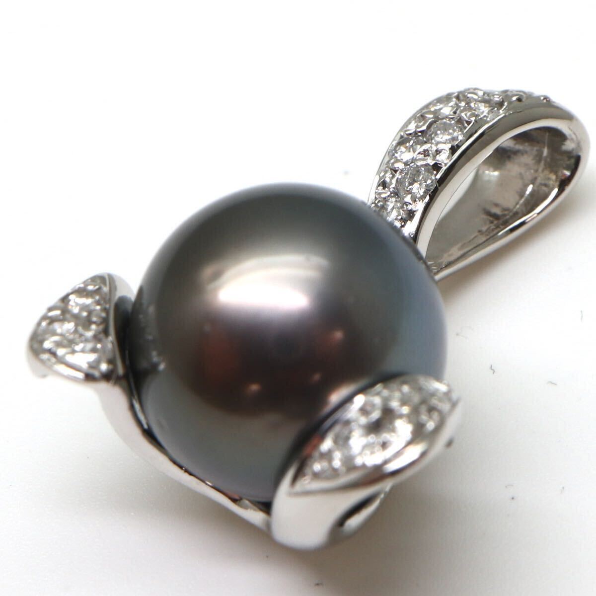 良質!!◆Pt900 天然ダイヤモンド/南洋黒蝶真珠ペンダントトップ◆M 約5.9g 0.20ct パール pearl diamond pendantジュエリー EB6/EB7_画像2