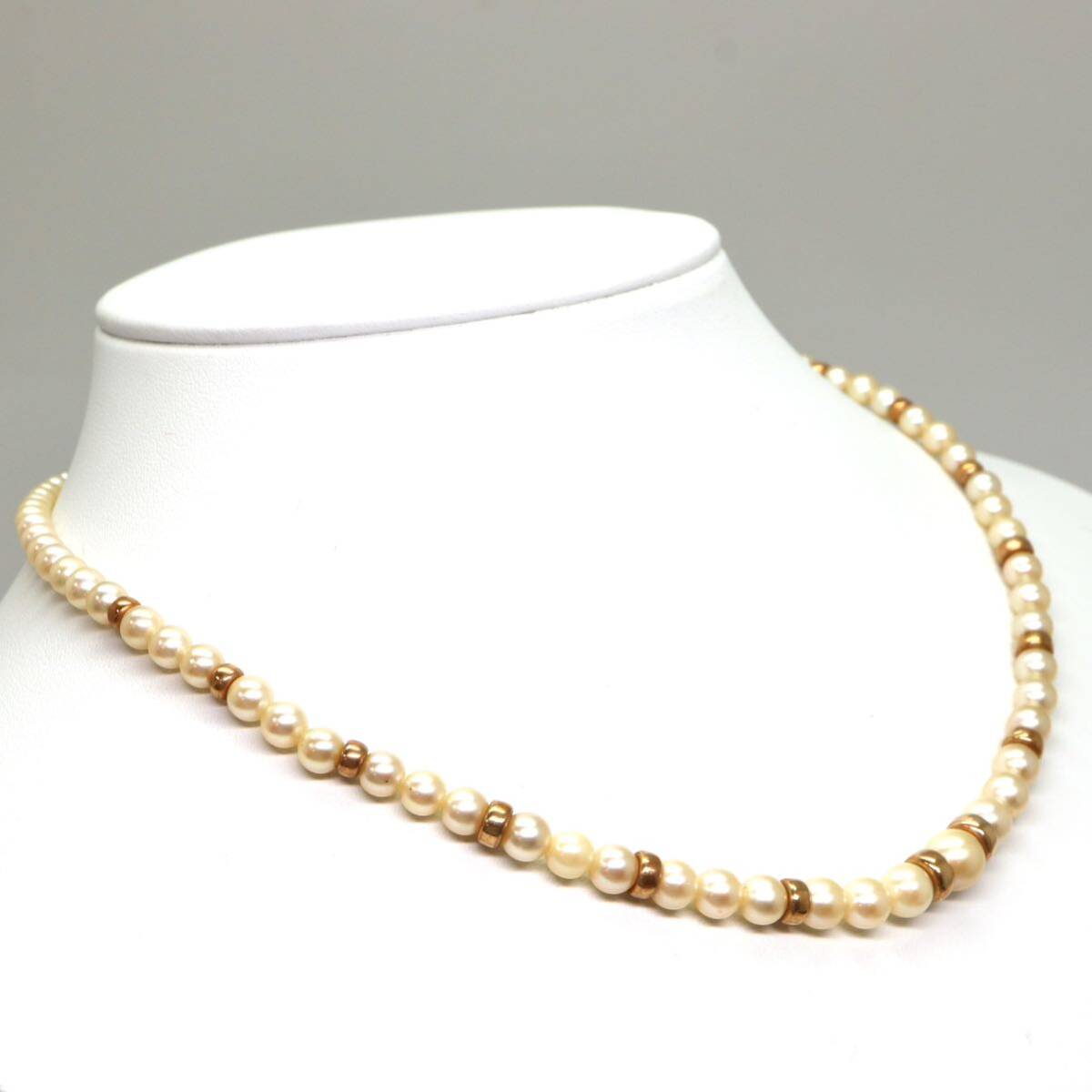 ◆K14 アコヤ本真珠ネックレス◆M 約14.0g 約42.5cm 3.0-3.7mm珠 pearl パール jewelry necklace ジュエリー DB8/DC8_画像3