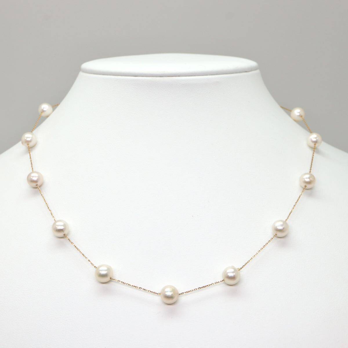 ◆K18 アコヤ本真珠ステーションネックレス◆M 約6.1g 約45.0cm 7.0mm珠 パール pearl necklace EA0/EA0_画像2