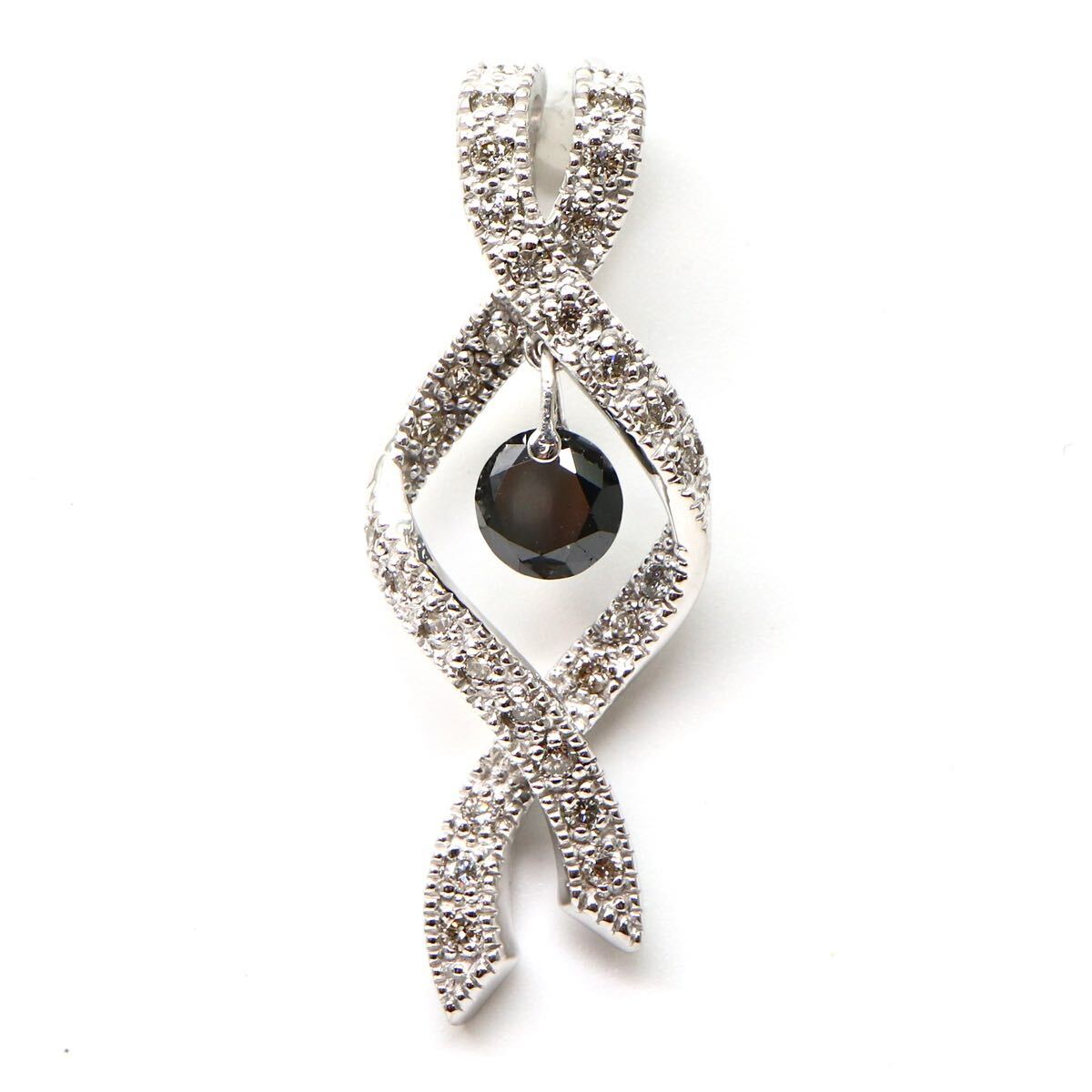 ◆K18 天然ダイヤモンド/天然ブラックダイヤモンドペンダントトップ◆M 約3.0g 0.57ct 0.29ct diamond pendantジュエリー EB8/EC2_画像1