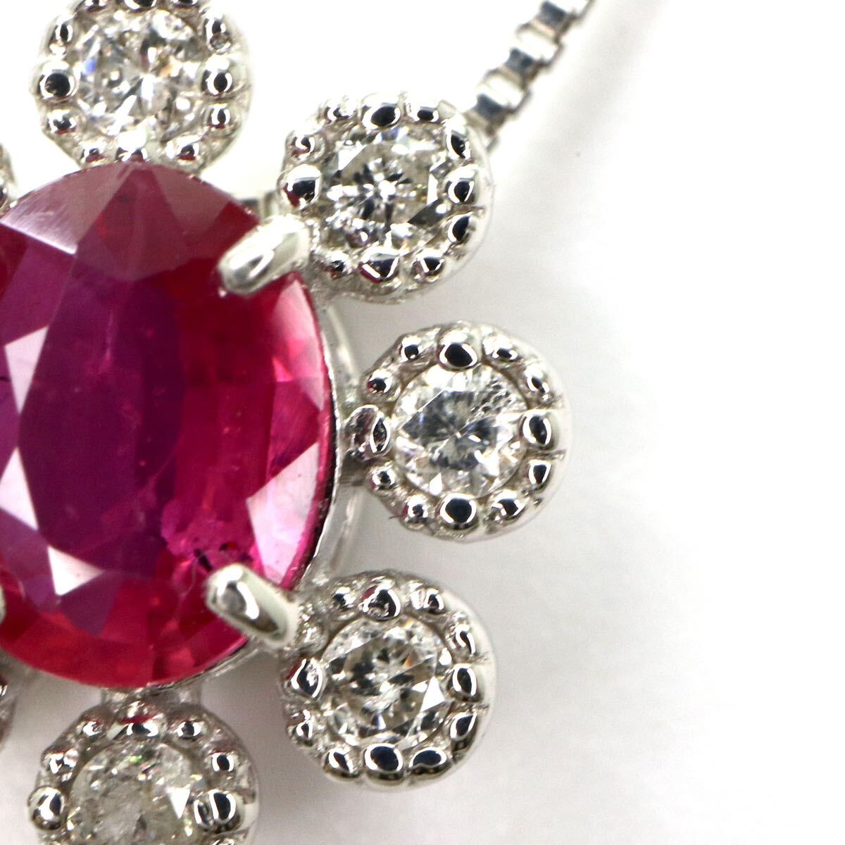 ◆K18 天然ダイヤモンド/天然ルビーネックレス◆M 約1.8g 約45.0cm diamond ruby necklace EA3/EA3_画像6