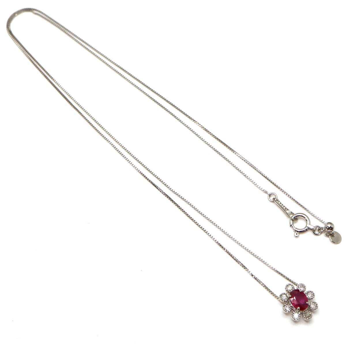 ◆K18 天然ダイヤモンド/天然ルビーネックレス◆M 約1.8g 約45.0cm diamond ruby necklace EA3/EA3_画像9