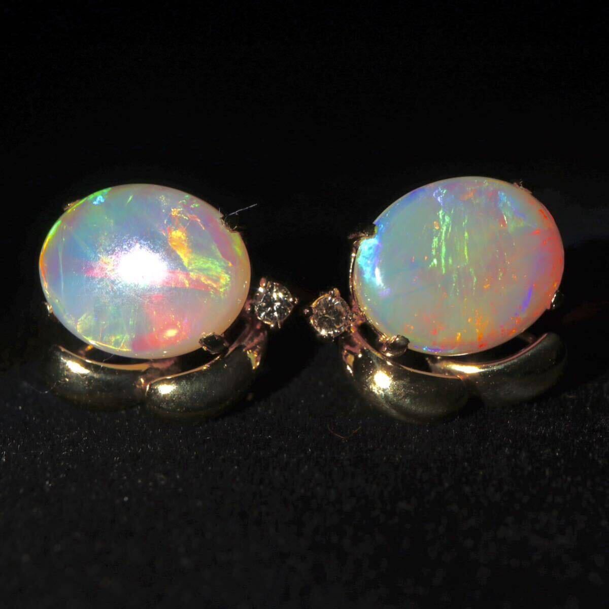 ◆K18(750) 天然ホワイトオパール/天然ダイヤモンド ピアス◆M● 約3.5g opal diamond ジュエリー jewelry pierce earring EB2/EB2_画像4