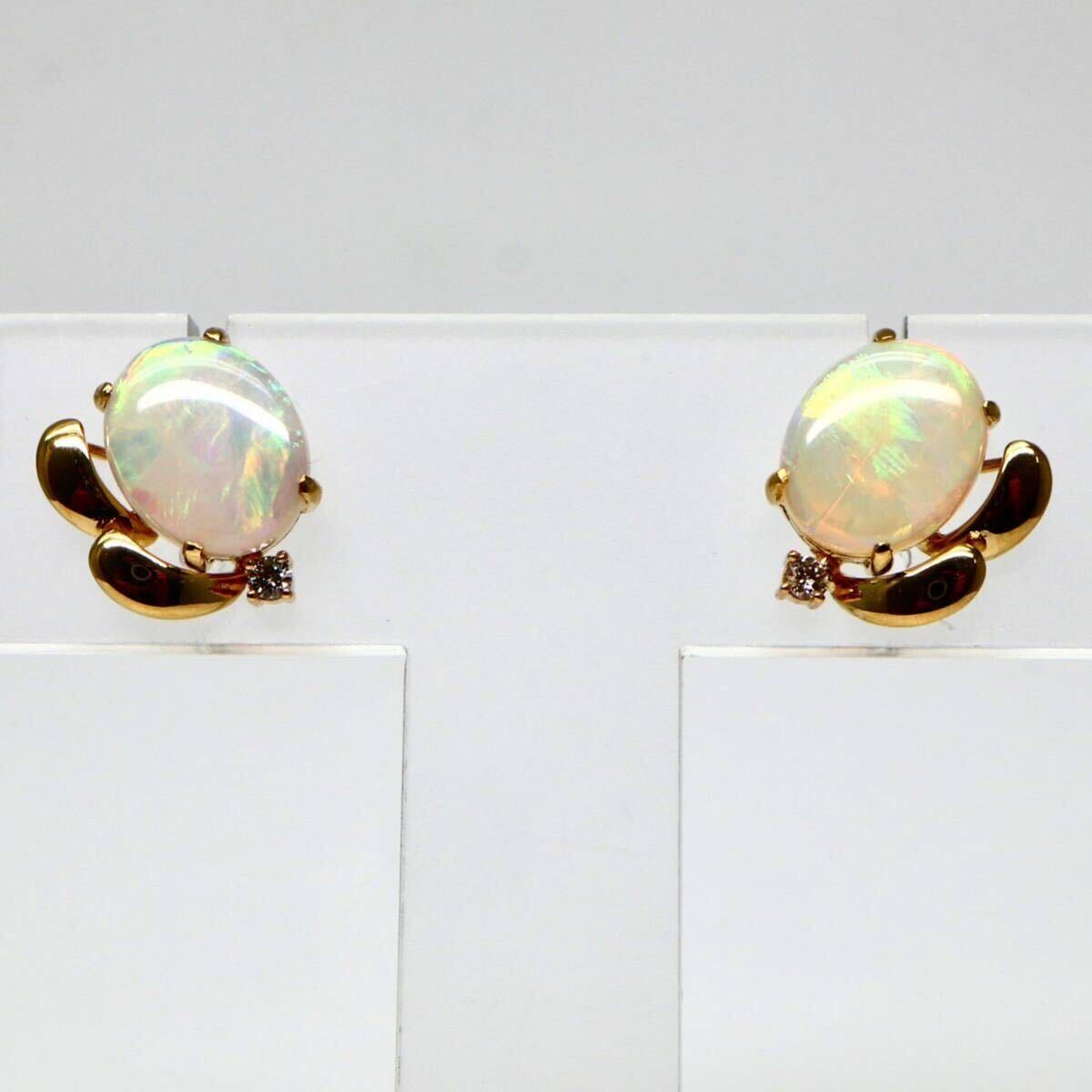 ◆K18(750) 天然ホワイトオパール/天然ダイヤモンド ピアス◆M● 約3.5g opal diamond ジュエリー jewelry pierce earring EB2/EB2_画像2