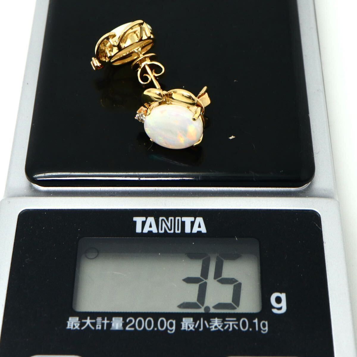 ◆K18(750) 天然ホワイトオパール/天然ダイヤモンド ピアス◆M● 約3.5g opal diamond ジュエリー jewelry pierce earring EB2/EB2_画像7