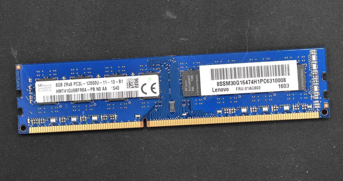 (送料無料) 8GB PC3L-12800 PC3L-12800U DDR3L-1600 240pin non-ECC Unbuffered DIMM 2Rx8 SK-Hynix 1.35V 1.5V (管:SA5852_画像1