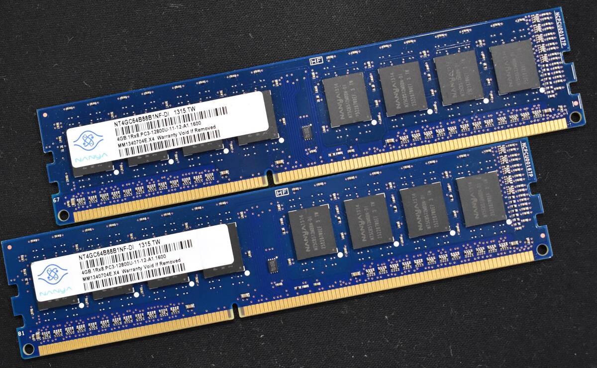 4GB 2枚組 (合計 8GB) PC3-12800 PC3-12800U DDR3-1600 240pin non-ECC Unbuffered DIMM 1Rx8(片面実装) NANYA (管:SA5793 x2s_画像1