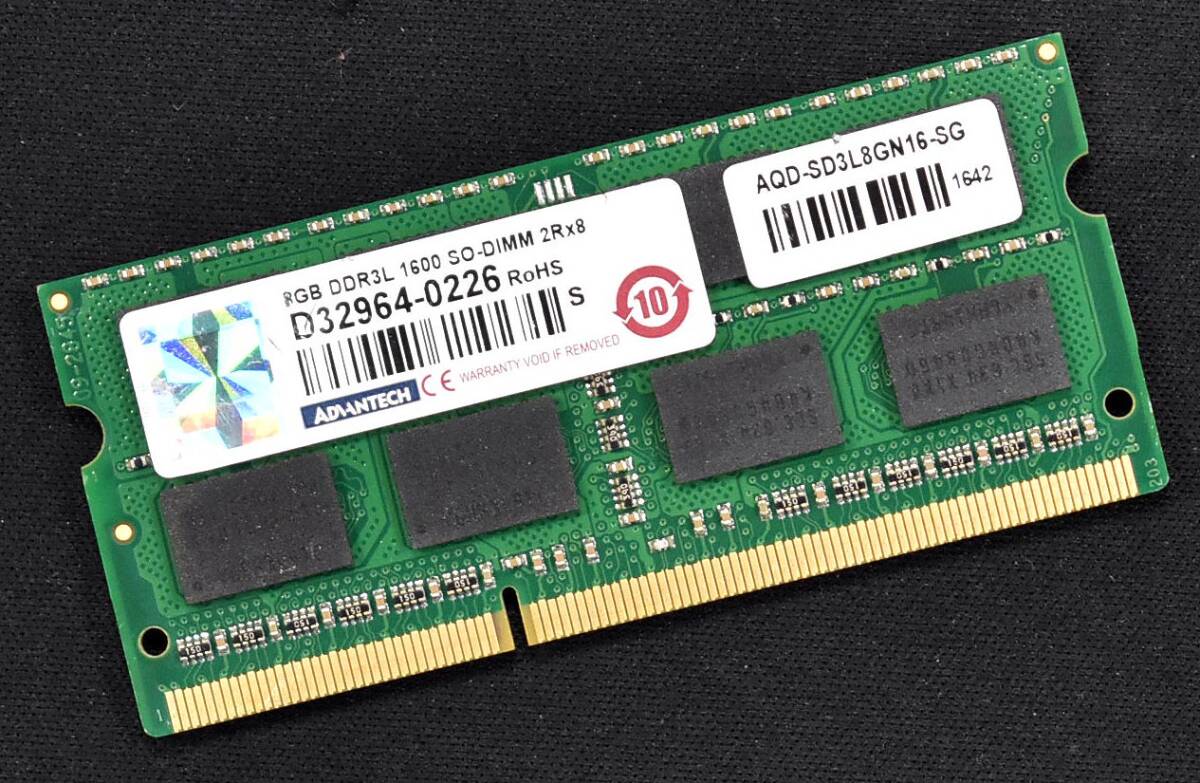 8GB (8GB 1枚) PC3L-12800S DDR3-1600 S.O.DIMM 204pin 2Rx8 1.35V/1.5V 低電圧対応 ADVANTECH 8G (管:SB0255_画像1