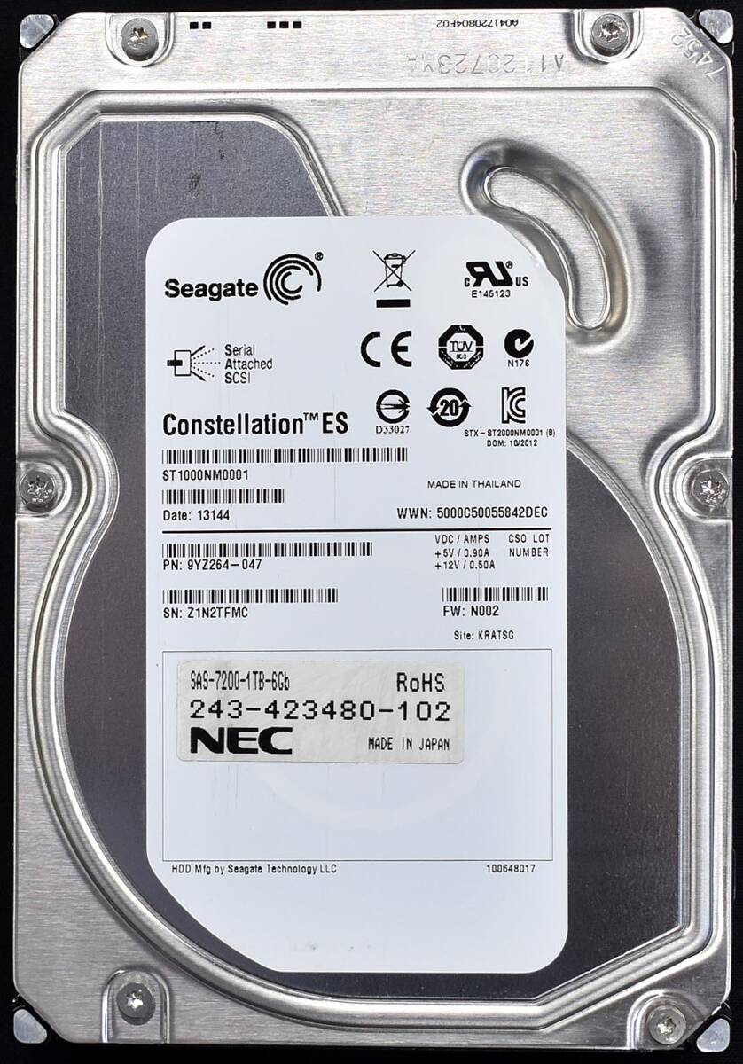 (国内発送) Seagate ST1000NM0001 SAS 6Gbps 7200rpm ディスク容量 1TB 初期化済 中古動作品 (管:HB04 x2s_画像1