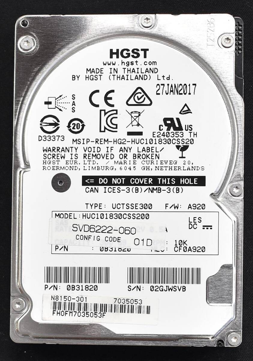 (国内発送) HGST HUC101830CSS200 SAS 12Gb/s 10,000rpm 2.5インチ HDD ディスク容量 300G 初期化済 中古動作品 (管:PA21_画像1