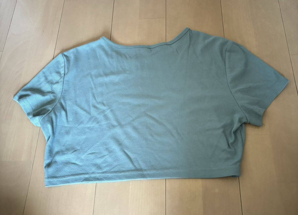 ショート丈Tシャツ  リブTシャツ 半袖  ミントグリーン/グリーン  XLサイズの画像4