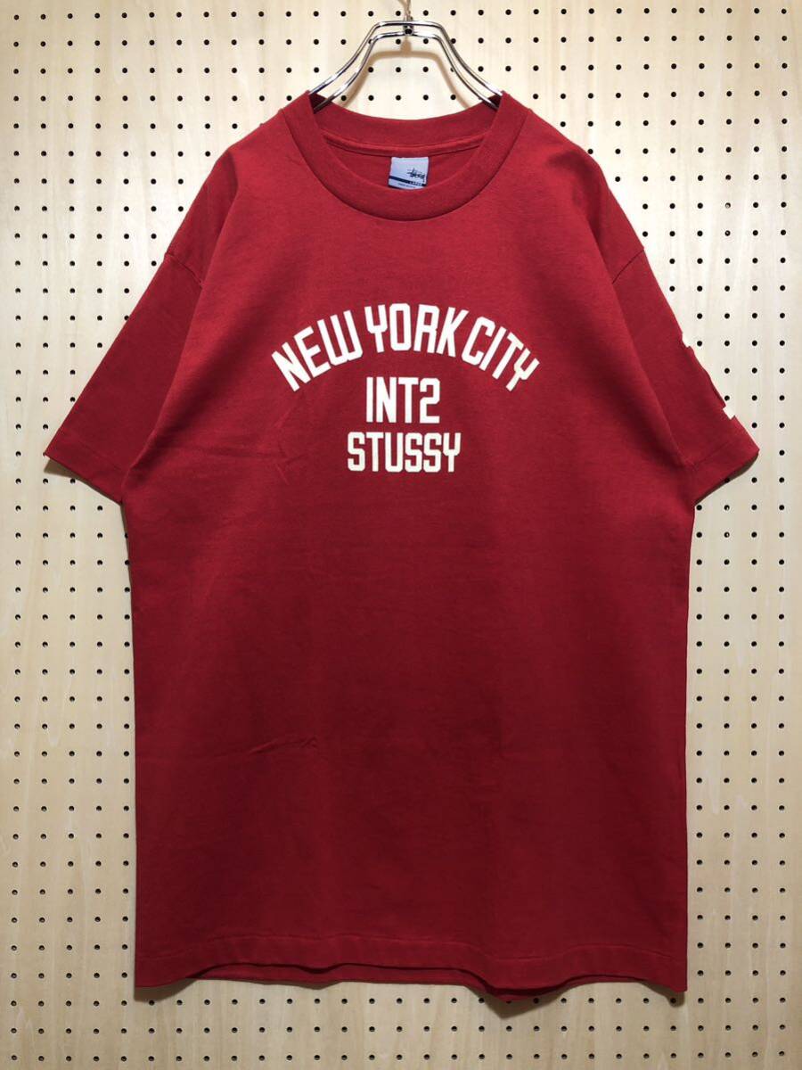 【L】新品 90s Old Stussy New York City INT2 tee Shirt Red 90年代 ステューシー ニューヨークシティー Tシャツ レッド USA製 半袖 T260_画像1