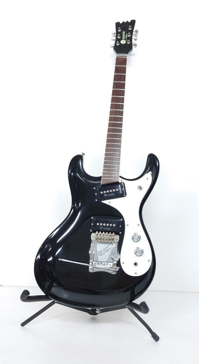 【R1-470】 mosrite エレキギター 黒雲 モズライト 6弦 弦楽器 音楽 軽音楽 ブラック ソフトケース ケーブル等付き 動作OK 「K528」_画像1