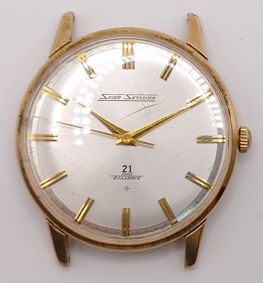 【B02-258】 SEIKO SKYLINER J15006E 21JEWELS DIASHOCK メンズ 腕時計 ゴールド 手巻き 白文字盤 アンティーク [KE-447]_画像1
