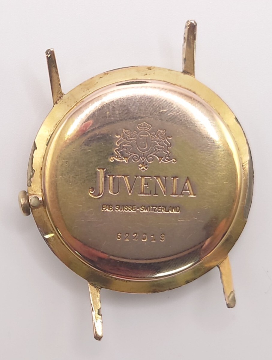 [B02-246] JUVENIA 17JEWELS men's wristwatch round hand winding ju red a Gold antique Vintage operation goods [KE559]