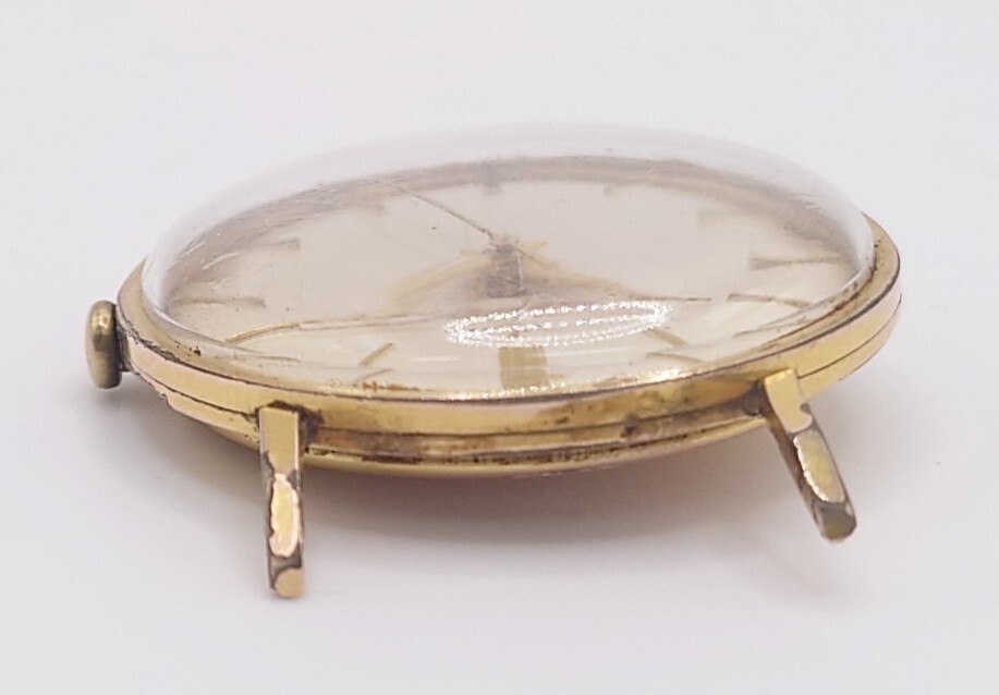 [B02-246] JUVENIA 17JEWELS men's wristwatch round hand winding ju red a Gold antique Vintage operation goods [KE559]