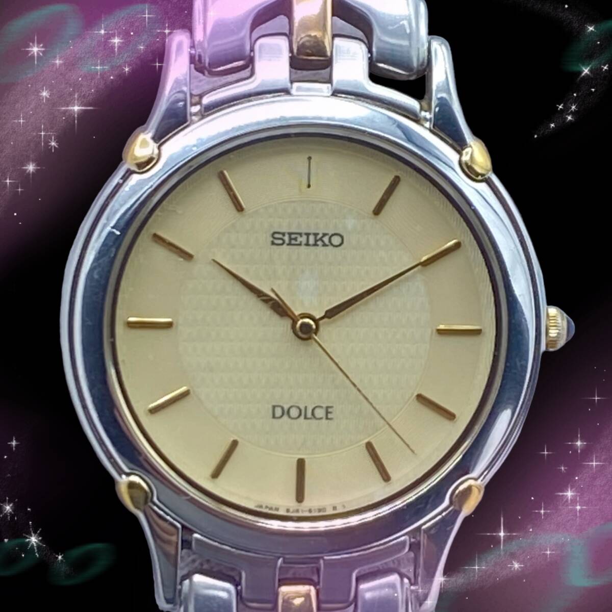 《稼働品》　セイコー　SEIKO　ドルチェ　DOLCE　防水　メンズ腕時計　ゴールド系文字盤　クオーツ　正規ベルト　8J41-6080_画像8