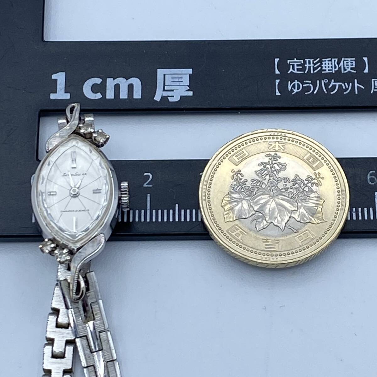 《希少 美品 稼働品》 セイコー SEIKO SOLAR DIASHOCK 21石 K14WG 14金ホワイトゴールド レディース腕時計 シルバー文字盤 手巻き 10-7060_画像7