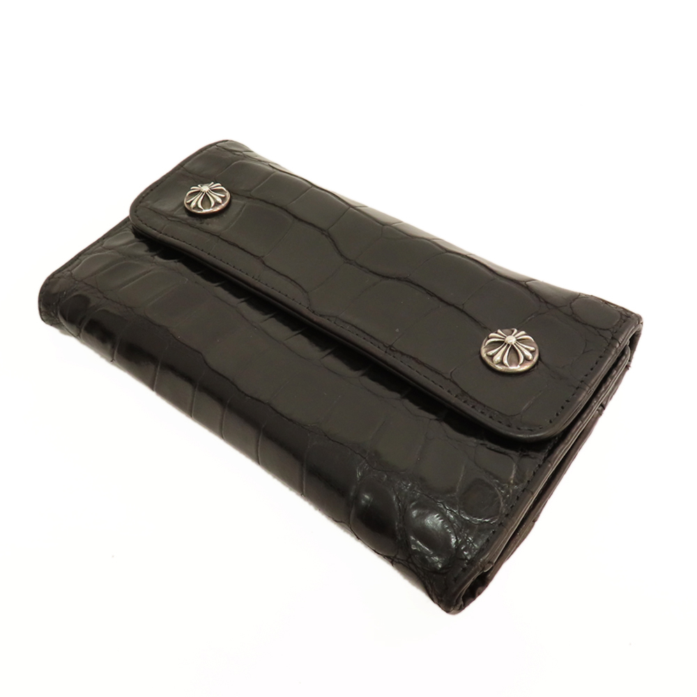 【天白】クロムハーツ 財布 ウェーブウォレット アリゲーター スナップボタン ダガー ブラック SV925 メンズ 小物_画像10