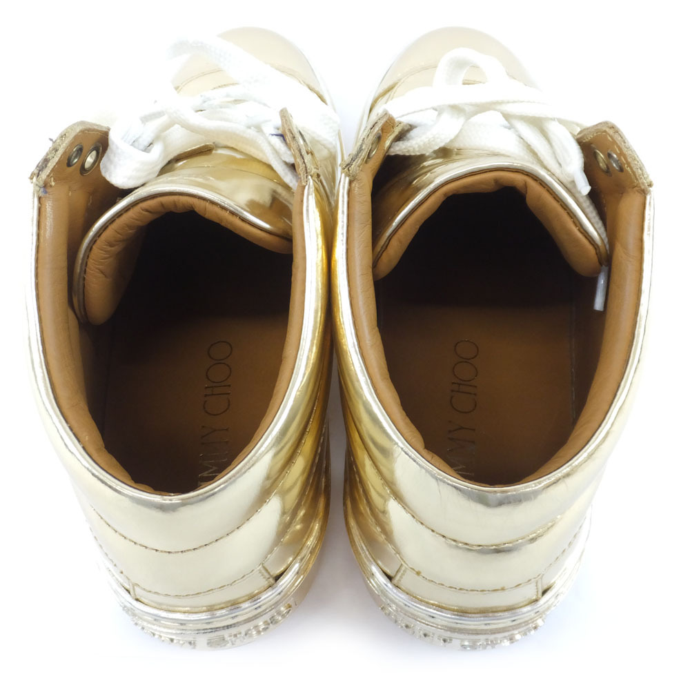【天白】ジミーチュウ BELLS スニーカー ミラーレザー ゴールド サイズ38 25.0cm エナメル ゴールド金具 レディース 靴_画像4