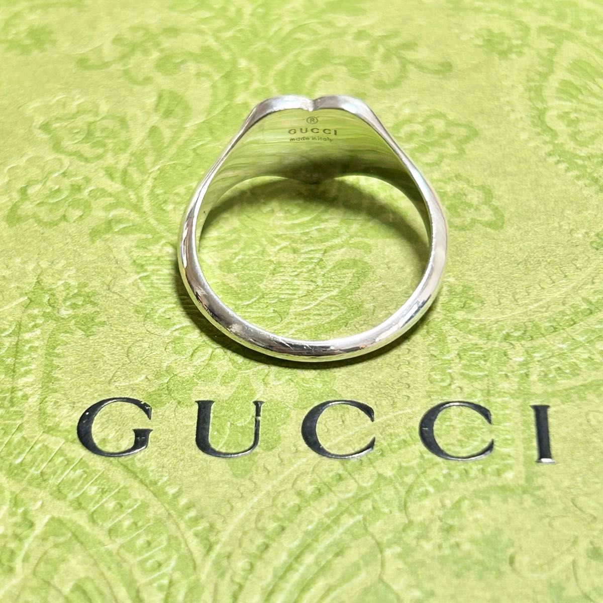 GUCCI グッチ　レッド　エナメル　ハート　リング　エングレービング　指輪　18号　美品　付属品