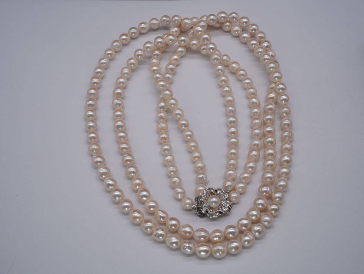 【976】本真珠 パール SILVER シルバー ネックレス アクセサリー 長さ約60cm TIA_画像2