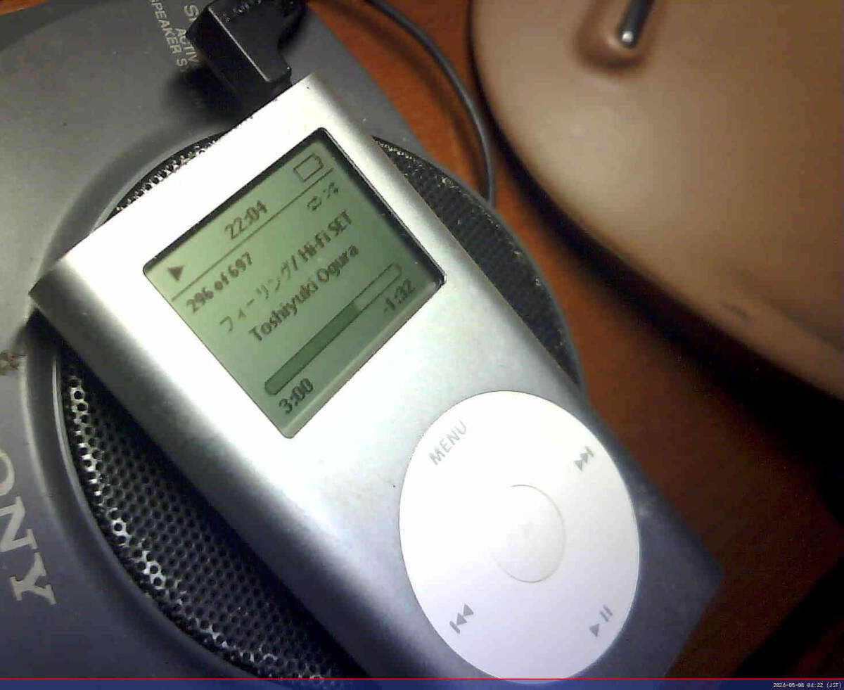 iPod mini 第2世代 4GB(CF) 銀 電池レベル●●●●●● 動作確認済 返品可 #0001_連続再生テスト 22時間4分後