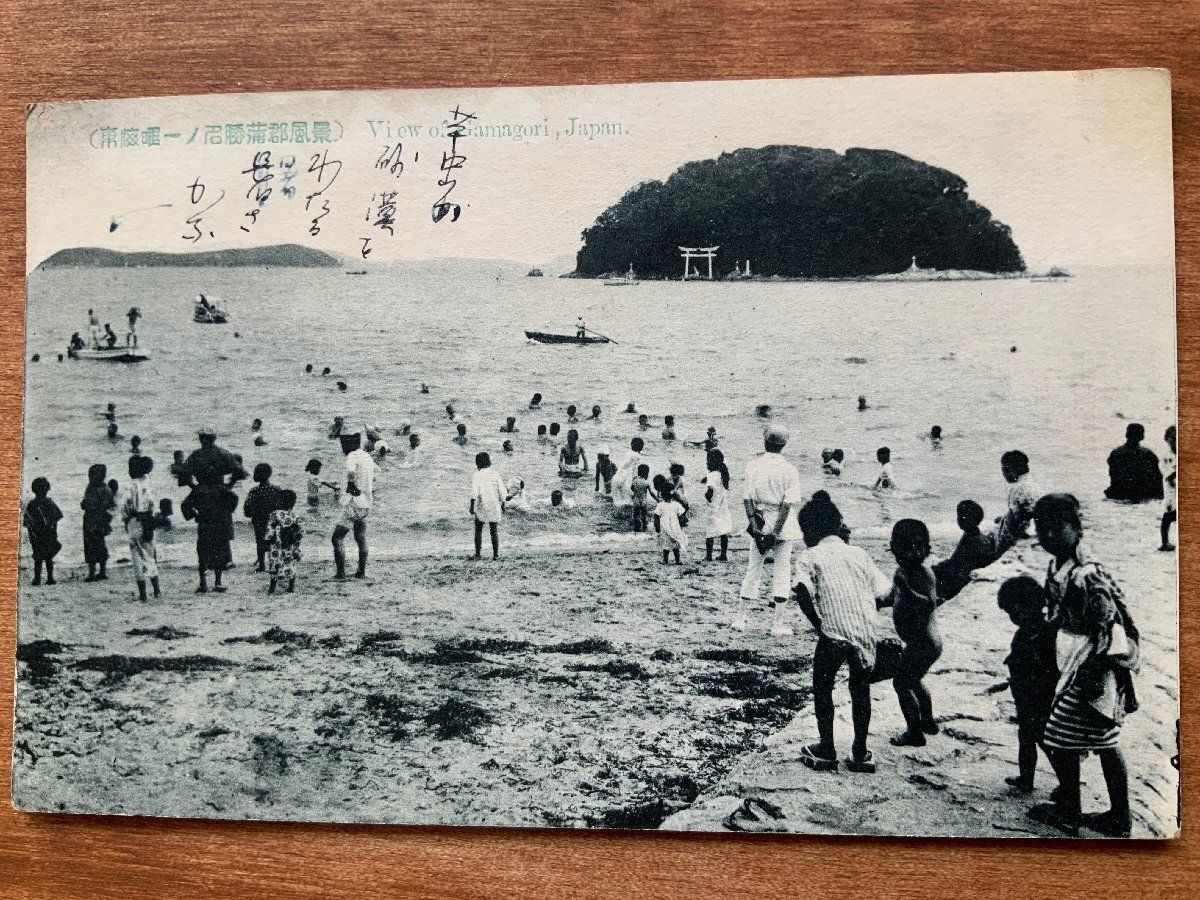 VV-2402 ■送料込■ 愛知県 蒲郡市 東海唯一の名勝蒲郡風景 水泳 海水浴 子供 レトロ 風景 人 海 海岸 絵葉書 古葉書 写真 古写真/くNAら_画像1