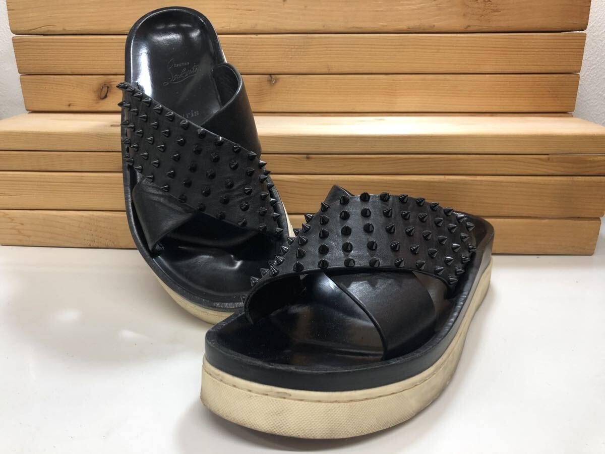 Christian Louboutin クリスチャンルブタン スタッズ レザーサンダル ブラック サイズ 43 2/1 イタリア製 厚底 全長約29cm 中古品_画像1