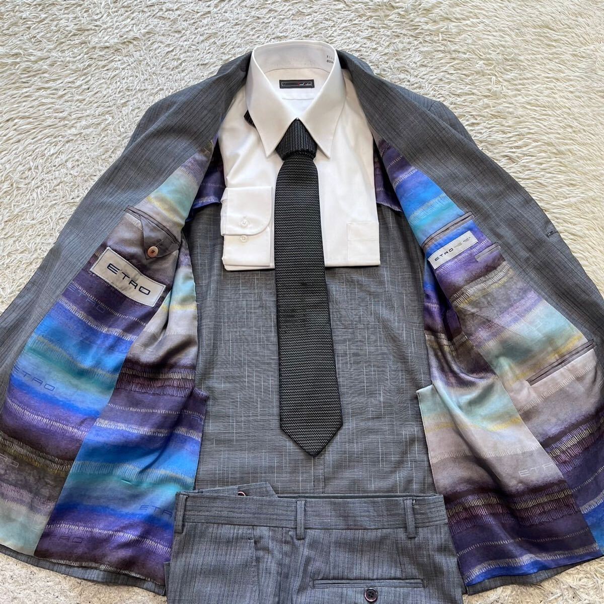  Etro [ lining . can charm one put on ] ETRO suit setup tailored jacket silk 100 gray M rank 