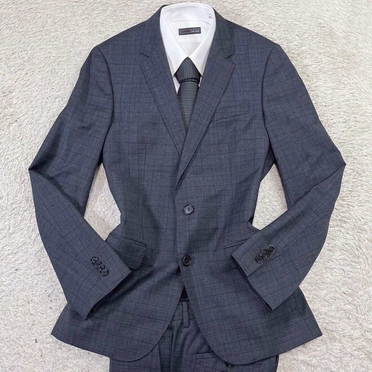  beautiful goods! Hugo Boss [ stylish one put on ]HUGO BOSS suit setup tailored jacket check gray M rank 