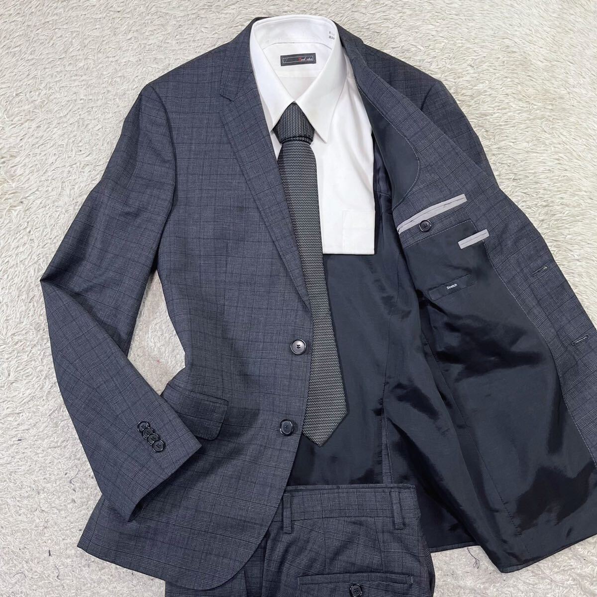  beautiful goods! Hugo Boss [ stylish one put on ]HUGO BOSS suit setup tailored jacket check gray M rank 