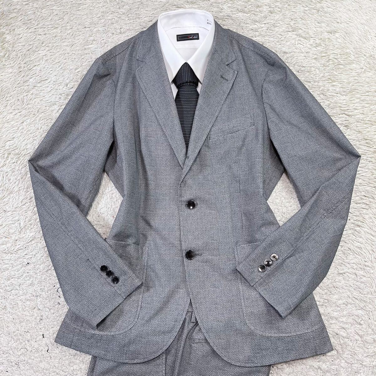  beautiful goods * rare size! Edifice [. height. excellent article ]EDIFICE suit setup tailored jacket total pattern stretch gray juXL rank 