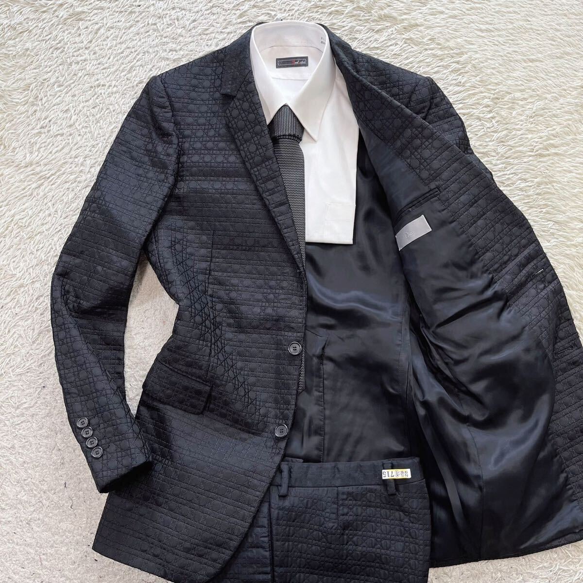  ultimate beautiful goods * rare size!! Dior Homme [ illusion. excellent article ]Dior suit setup tailored jacket total pattern black black XL rank 
