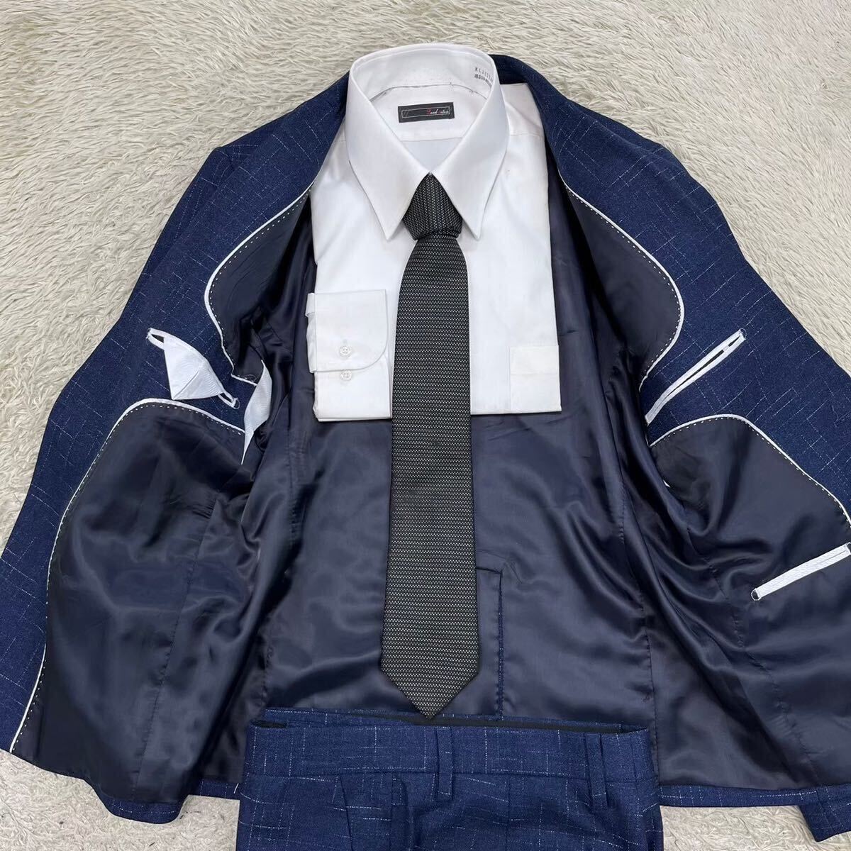 【新品・希少サイズ】CEEN スーツ　セットアップ　スリーピース　3ピース　チェック　ブルー　青　XL_画像6