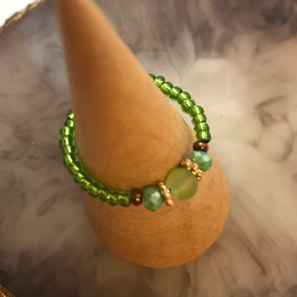 1 jpy ~! hand made approximately 13 number green. f Lost beads. ring 