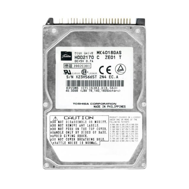 【中古】東芝 2.5インチ 内蔵HDD 40GB MK4018GAS IDE/ATA100 9.5mm/4200rpm★送料無料_画像1