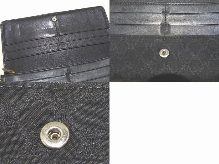 1 jpy start CELINE purse 2 piece set * Macadam pattern canvas × leather khaki series black group compact W hook long wallet V loft 0/6E